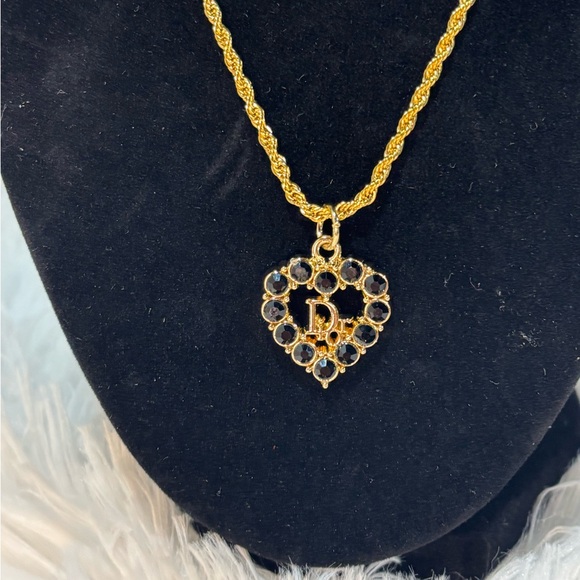 Dior black rhinestone heart zipper pull with unbranded chain - Picture 2 of 4